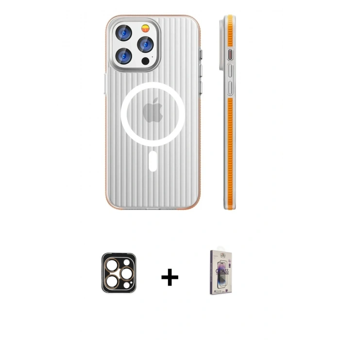 MARSİLYAN™- iPhone 16 Pro Max Kılıf Pusula Minimal Koleksiyonu - Siyah Bilvis 3D Cam Ekran Koruyucu + PVD Metal Kamera Lens - GD