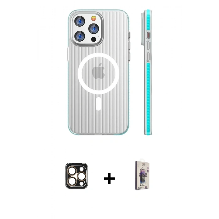 MARSİLYAN™- iPhone 16 Pro Max Kılıf Pusula Minimal Koleksiyonu - Siyah Bilvis 3D Cam Ekran Koruyucu + PVD Metal Kamera Lens - GD
