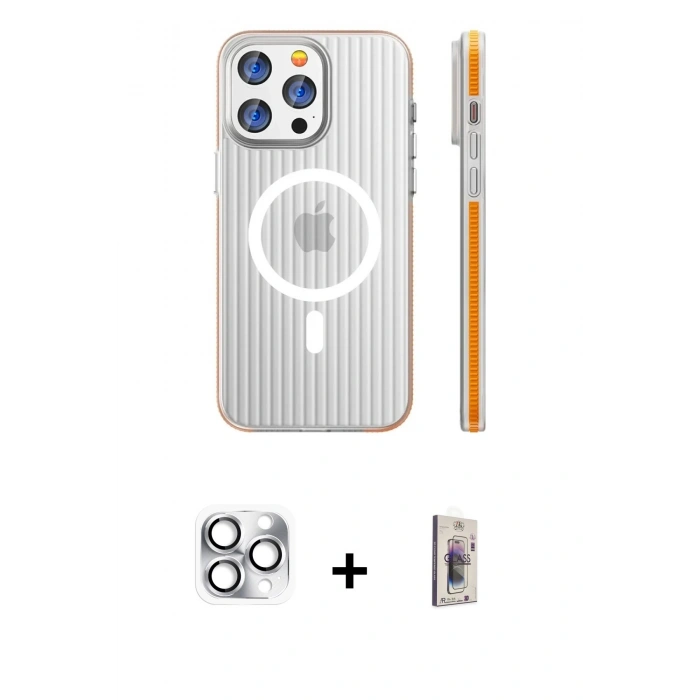 MARSİLYAN™- iPhone 16 Pro Max Kılıf Pusula Minimal Koleksiyonu - Siyah Bilvis 3D Cam Ekran Koruyucu + Pers Alüminyum Kamera Lens - GS