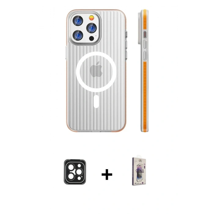 MARSİLYAN™- iPhone 16 Pro Max Kılıf Pusula Minimal Koleksiyonu - Siyah Bilvis 3D Cam Ekran Koruyucu + PVD Metal Kamera Lens - SH