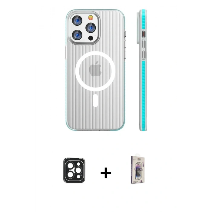 MARSİLYAN™- iPhone 16 Pro Max Kılıf Pusula Minimal Koleksiyonu - Siyah Bilvis 3D Cam Ekran Koruyucu + PVD Metal Kamera Lens - SH