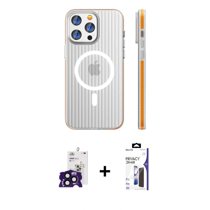 MARSİLYAN™- iPhone 16 Pro Max Kılıf Pusula Minimal Koleksiyonu - Siyah Bilvis 3X AR Hayalet Cam Ekran Koruyucu + Bilvis Titan Kamera Lens - SH