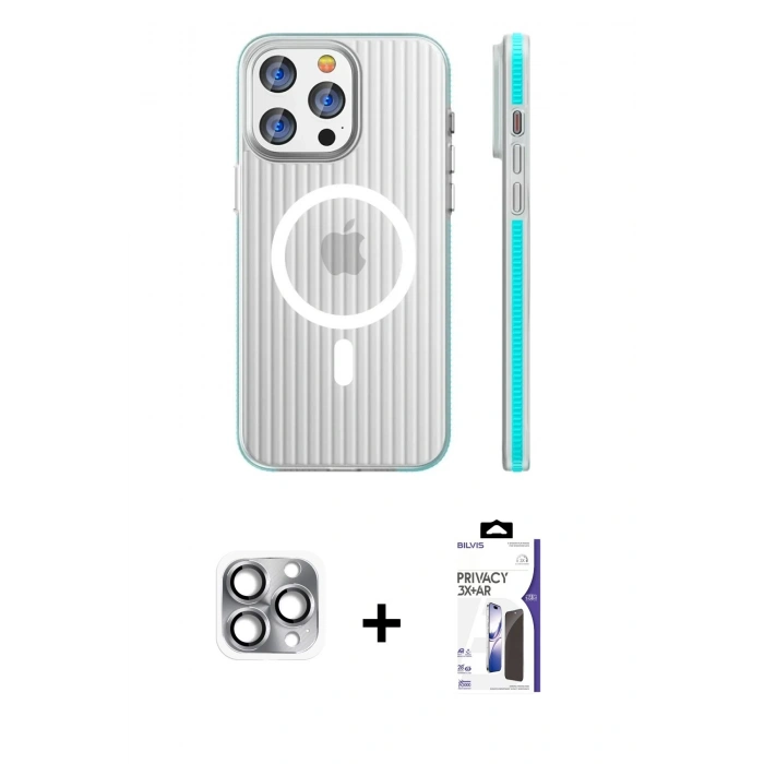 MARSİLYAN™- iPhone 16 Pro Max Kılıf Pusula Minimal Koleksiyonu - Siyah Bilvis 3X AR Hayalet Cam Ekran Koruyucu + Pers Alüminyum Kamera Lens - GI
