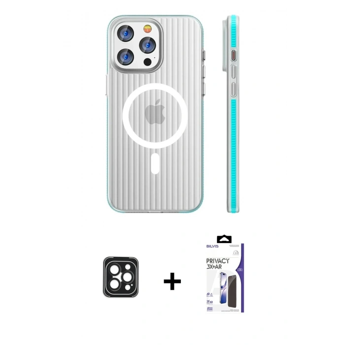 MARSİLYAN™- iPhone 16 Pro Max Kılıf Pusula Minimal Koleksiyonu - Siyah Bilvis 3X AR Hayalet Cam Ekran Koruyucu + PVD Metal Kamera Lens - SH