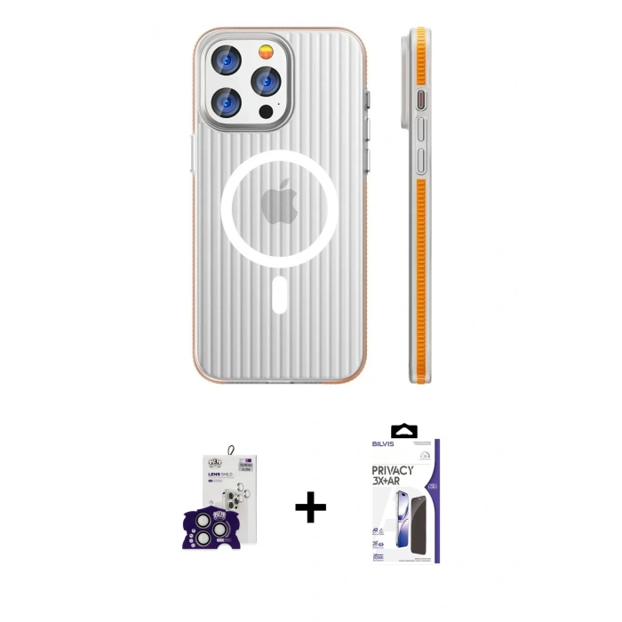 MARSİLYAN™- iPhone 16 Pro Max Kılıf Pusula Minimal Koleksiyonu - Siyah Bilvis 3X AR Hayalet Cam Ekran Koruyucu + Bilvis Titan Kamera Lens - TMGI