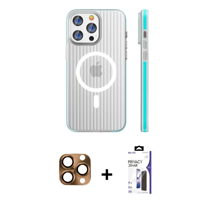 MARSİLYAN™- iPhone 16 Pro Max Kılıf Pusula Minimal Koleksiyonu - Siyah Bilvis 3X AR Hayalet Cam Ekran Koruyucu + Pers Alüminyum Kamera Lens - CLTM
