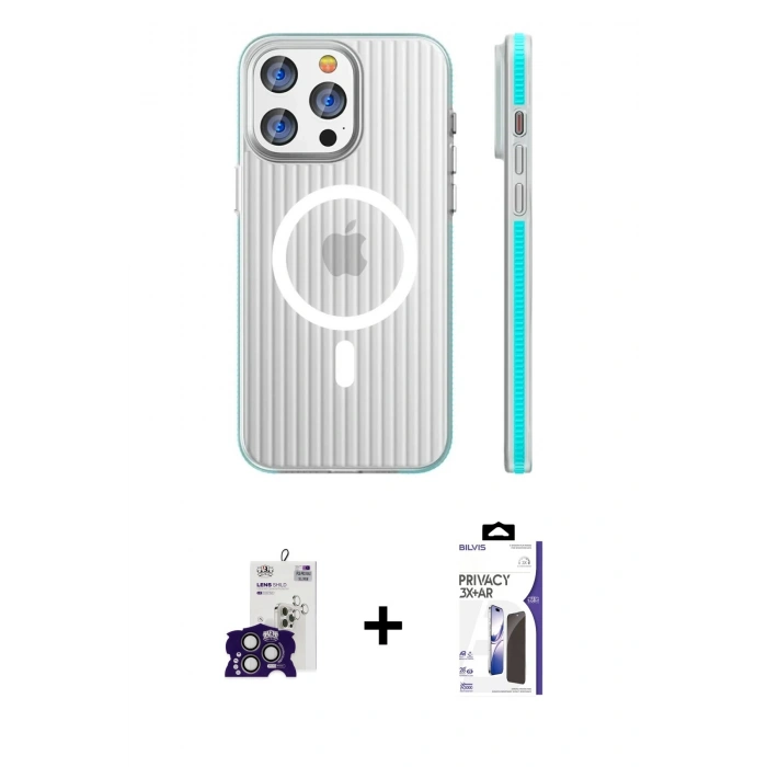 MARSİLYAN™- iPhone 16 Pro Max Kılıf Pusula Minimal Koleksiyonu - Siyah Bilvis 3X AR Hayalet Cam Ekran Koruyucu + Bilvis Titan Kamera Lens - TMGI