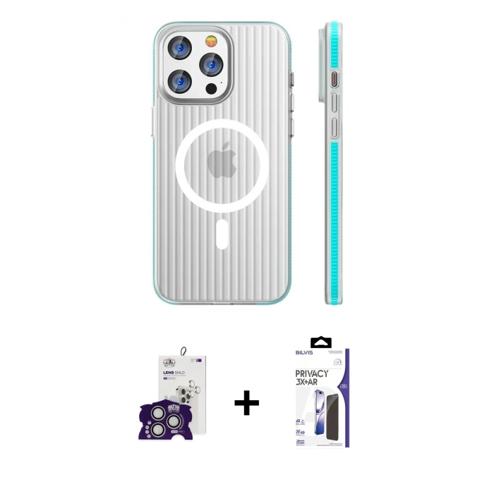 MARSİLYAN™- iPhone 16 Pro Max Kılıf Pusula Minimal Koleksiyonu - Siyah Bilvis 3X AR Hayalet Cam Ekran Koruyucu + Bilvis Titan Kamera Lens - GS