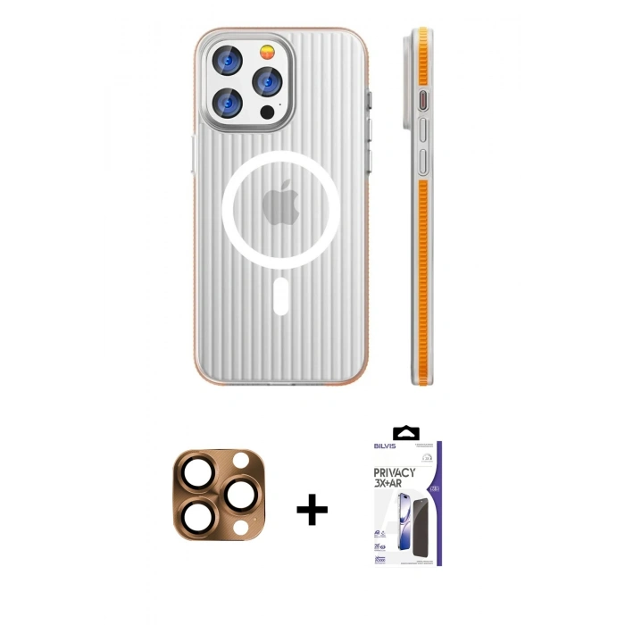 MARSİLYAN™- iPhone 16 Pro Max Kılıf Pusula Minimal Koleksiyonu - Siyah Bilvis 3X AR Hayalet Cam Ekran Koruyucu + Pers Alüminyum Kamera Lens - CLTM