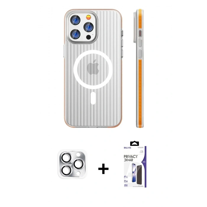 MARSİLYAN™- iPhone 16 Pro Max Kılıf Pusula Minimal Koleksiyonu - Siyah Bilvis 3X AR Hayalet Cam Ekran Koruyucu + Pers Alüminyum Kamera Lens - GS