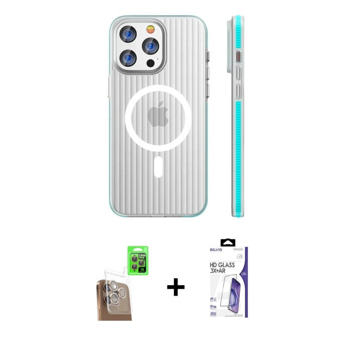 MARSİLYAN™- iPhone 16 Pro Max Kılıf Pusula Minimal Koleksiyonu - Siyah Bilvis 3X AR HD Cam Ekran Koruyucu + Raze Metal Kamera Lens - CLTM