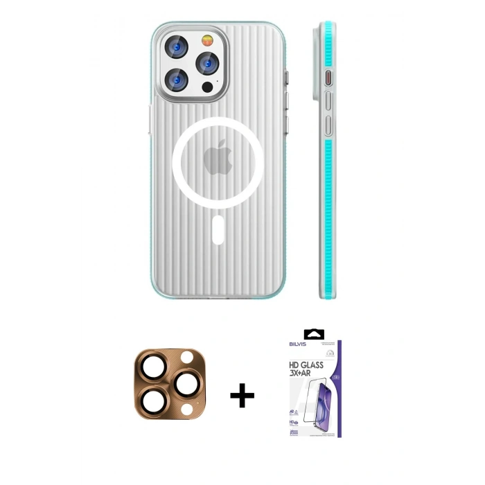 MARSİLYAN™- iPhone 16 Pro Max Kılıf Pusula Minimal Koleksiyonu - Siyah Bilvis 3X AR HD Cam Ekran Koruyucu + Pers Alüminyum Kamera Lens - CLTM