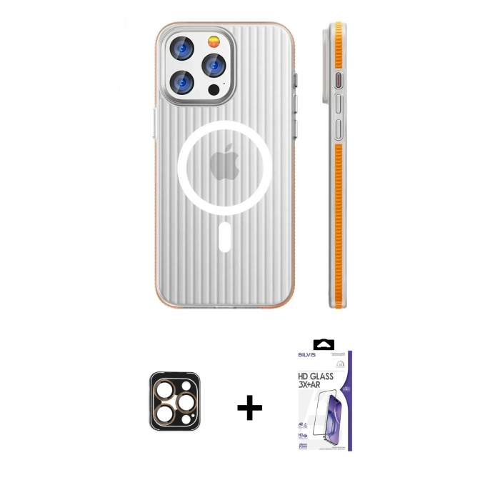 MARSİLYAN™- iPhone 16 Pro Max Kılıf Pusula Minimal Koleksiyonu - Siyah Bilvis 3X AR HD Cam Ekran Koruyucu + PVD Metal Kamera Lens - GD