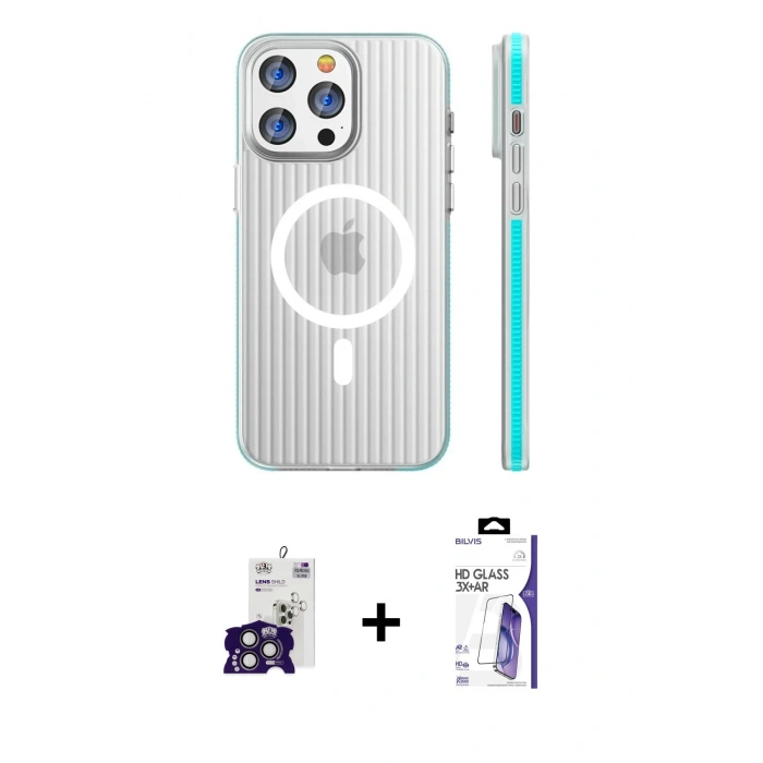 MARSİLYAN™- iPhone 16 Pro Max Kılıf Pusula Minimal Koleksiyonu - Siyah Bilvis 3X AR HD Cam Ekran Koruyucu + Bilvis Titan Kamera Lens - TMGI