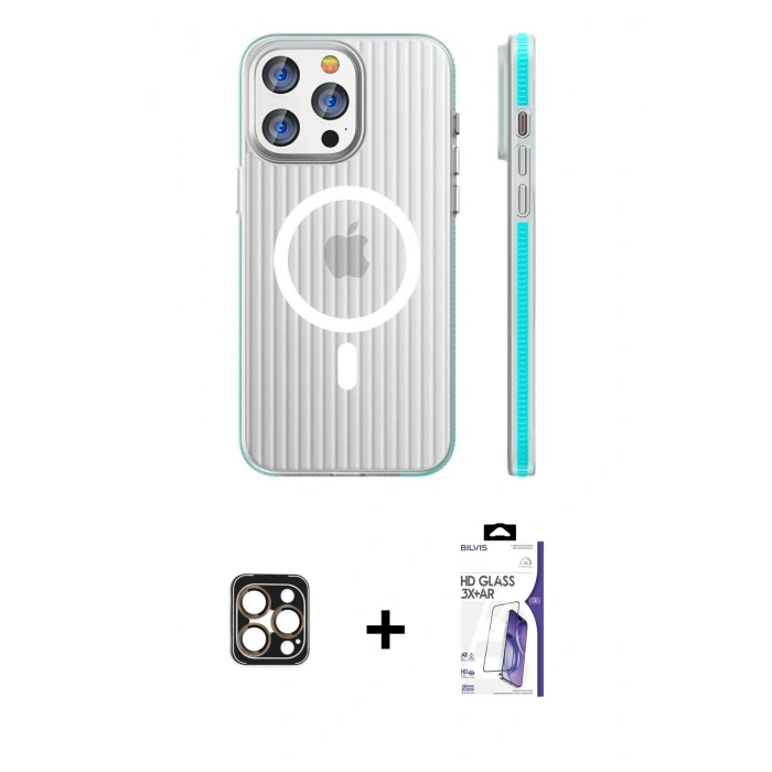 MARSİLYAN™- iPhone 16 Pro Max Kılıf Pusula Minimal Koleksiyonu - Siyah Bilvis 3X AR HD Cam Ekran Koruyucu + PVD Metal Kamera Lens - GD