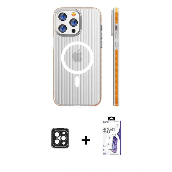 MARSİLYAN™- iPhone 16 Pro Max Kılıf Pusula Minimal Koleksiyonu - Siyah Bilvis 3X AR HD Cam Ekran Koruyucu + PVD Metal Kamera Lens - SH