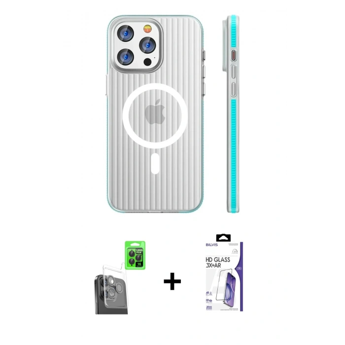MARSİLYAN™- iPhone 16 Pro Max Kılıf Pusula Minimal Koleksiyonu - Siyah Bilvis 3X AR HD Cam Ekran Koruyucu + Raze Metal Kamera Lens - SH