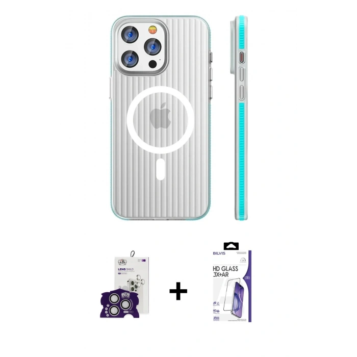 MARSİLYAN™- iPhone 16 Pro Max Kılıf Pusula Minimal Koleksiyonu - Siyah Bilvis 3X AR HD Cam Ekran Koruyucu + Bilvis Titan Kamera Lens - GS