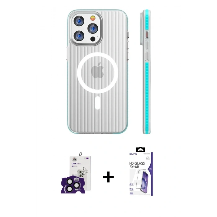 MARSİLYAN™- iPhone 16 Pro Max Kılıf Pusula Minimal Koleksiyonu - Siyah Bilvis 3X AR HD Cam Ekran Koruyucu + Bilvis Titan Kamera Lens - SH