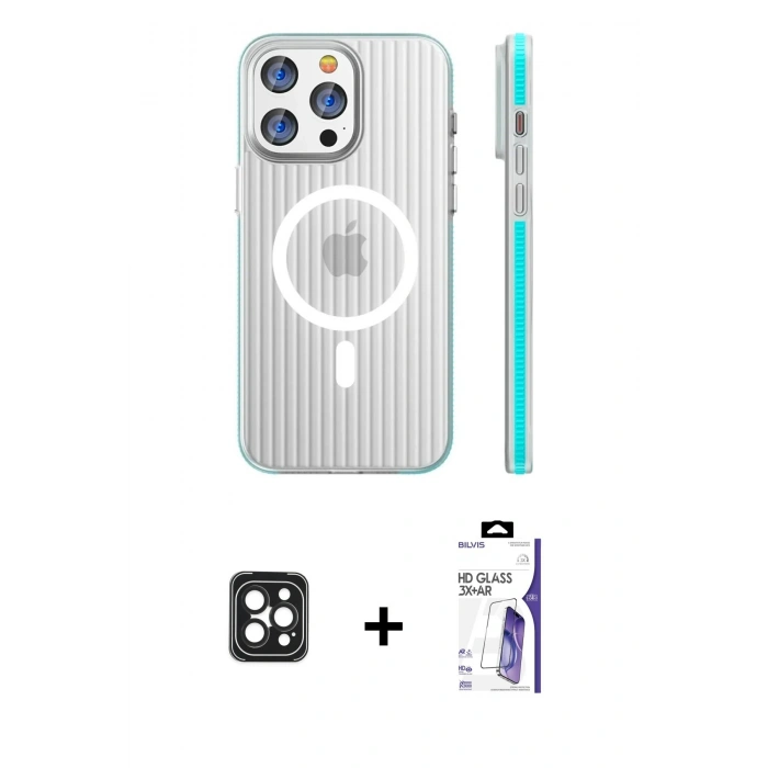MARSİLYAN™- iPhone 16 Pro Max Kılıf Pusula Minimal Koleksiyonu - Siyah Bilvis 3X AR HD Cam Ekran Koruyucu + PVD Metal Kamera Lens - SH
