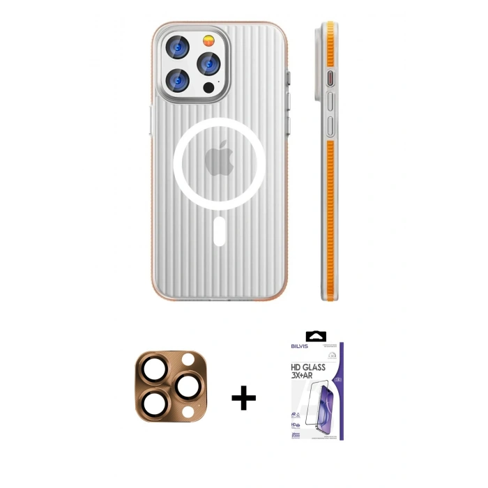 MARSİLYAN™- iPhone 16 Pro Max Kılıf Pusula Minimal Koleksiyonu - Siyah Bilvis 3X AR HD Cam Ekran Koruyucu + Pers Alüminyum Kamera Lens - CLTM