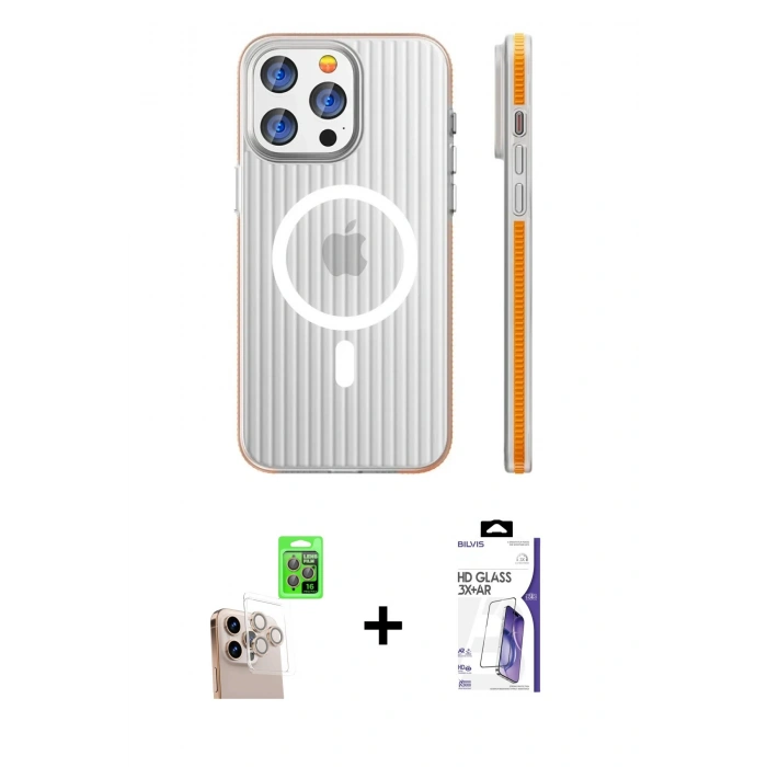 MARSİLYAN™- iPhone 16 Pro Max Kılıf Pusula Minimal Koleksiyonu - Siyah Bilvis 3X AR HD Cam Ekran Koruyucu + Raze Metal Kamera Lens - NLGY