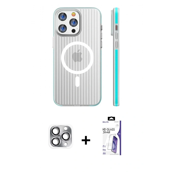 MARSİLYAN™- iPhone 16 Pro Max Kılıf Pusula Minimal Koleksiyonu - Siyah Bilvis 3X AR HD Cam Ekran Koruyucu + Pers Alüminyum Kamera Lens - GI
