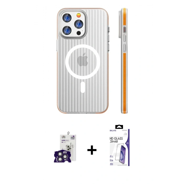 MARSİLYAN™- iPhone 16 Pro Max Kılıf Pusula Minimal Koleksiyonu - Siyah Bilvis 3X AR HD Cam Ekran Koruyucu + Bilvis Titan Kamera Lens - TMGI