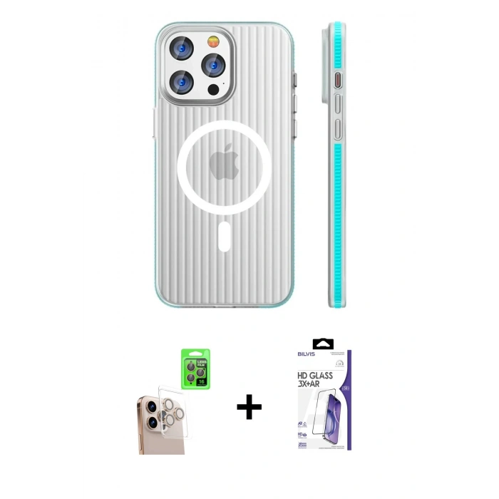 MARSİLYAN™- iPhone 16 Pro Max Kılıf Pusula Minimal Koleksiyonu - Siyah Bilvis 3X AR HD Cam Ekran Koruyucu + Raze Metal Kamera Lens - NLGY