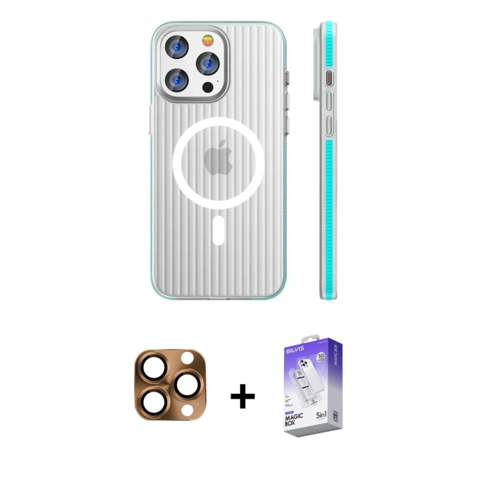 MARSİLYAN™- iPhone 16 Pro Max Kılıf Pusula Minimal Koleksiyonu - Siyah Bilvis 5in1 3D Magic Cam Ekran Koruyucu + Pers Alüminyum Kamera Lens - CLTM