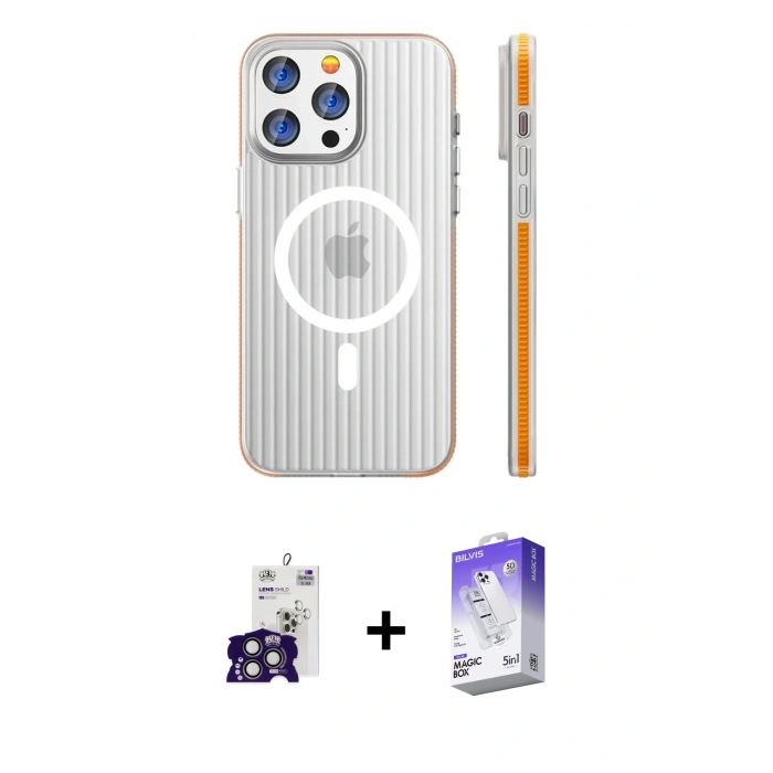 MARSİLYAN™- iPhone 16 Pro Max Kılıf Pusula Minimal Koleksiyonu - Siyah Bilvis 5in1 3D Magic Cam Ekran Koruyucu + Bilvis Titan Kamera Lens - TMGI