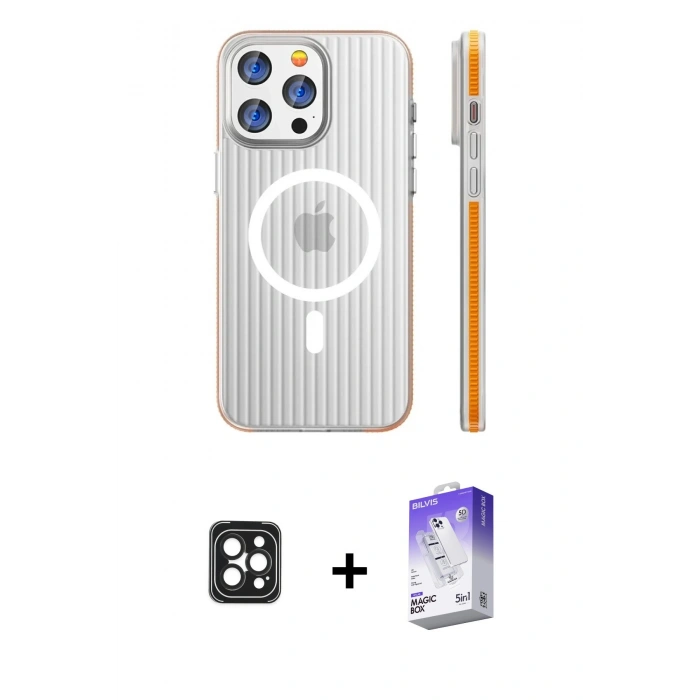 MARSİLYAN™- iPhone 16 Pro Max Kılıf Pusula Minimal Koleksiyonu - Siyah Bilvis 5in1 3D Magic Cam Ekran Koruyucu + Siyah PVD Metal Kamera Lens