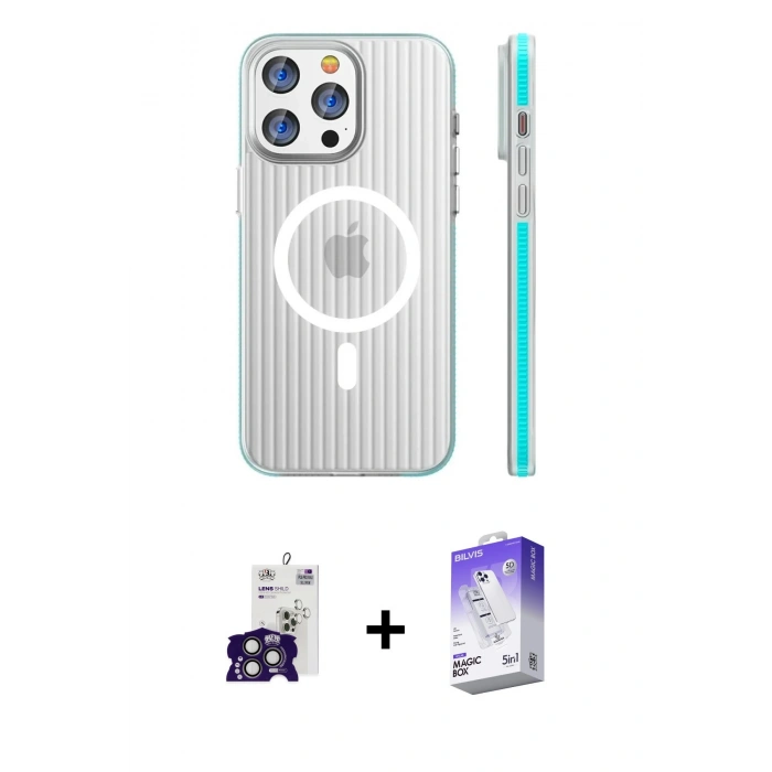 MARSİLYAN™- iPhone 16 Pro Max Kılıf Pusula Minimal Koleksiyonu - Siyah Bilvis 5in1 3D Magic Cam Ekran Koruyucu + Bilvis Titan Kamera Lens - TMGI