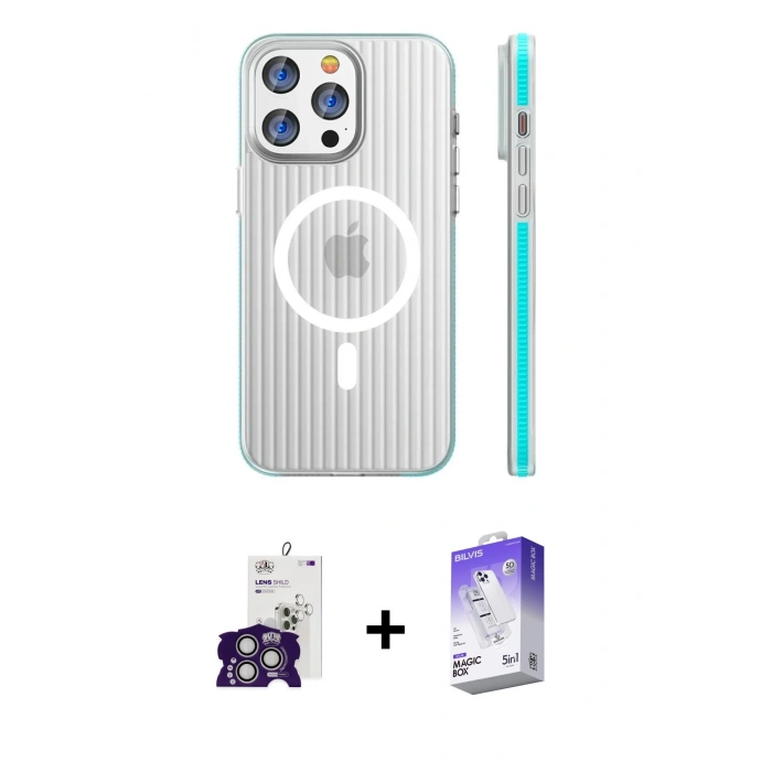 MARSİLYAN™- iPhone 16 Pro Max Kılıf Pusula Minimal Koleksiyonu - Siyah Bilvis 5in1 3D Magic Cam Ekran Koruyucu + Bilvis Titan Kamera Lens - GS