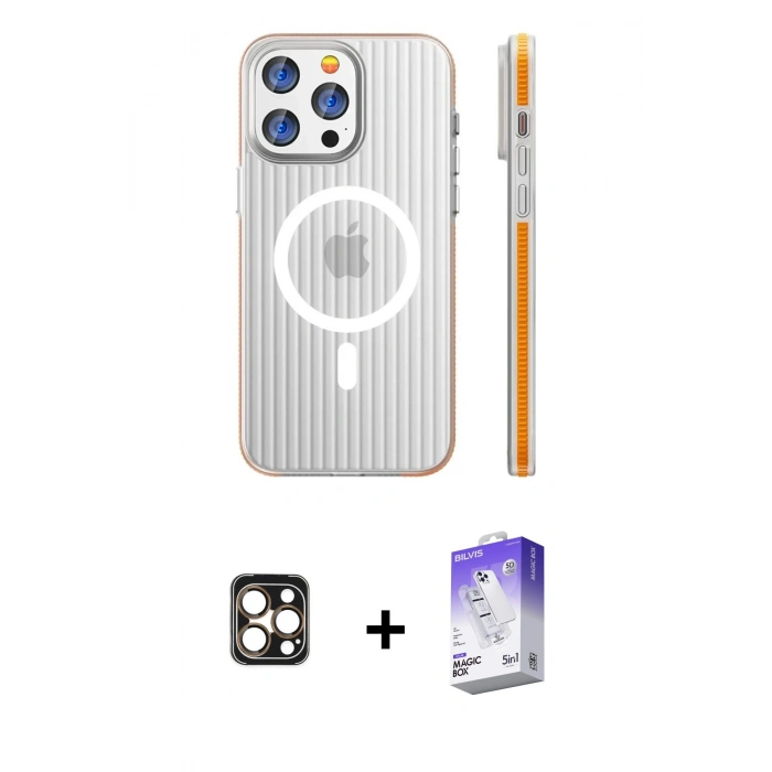 MARSİLYAN™- iPhone 16 Pro Max Kılıf Pusula Minimal Koleksiyonu - Siyah Bilvis 5in1 3D Magic Cam Ekran Koruyucu + PVD Metal Kamera Lens - GD