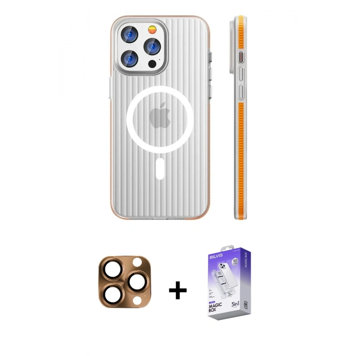MARSİLYAN™- iPhone 16 Pro Max Kılıf Pusula Minimal Koleksiyonu - Siyah Bilvis 5in1 3D Magic Cam Ekran Koruyucu + Pers Alüminyum Kamera Lens - CLTM