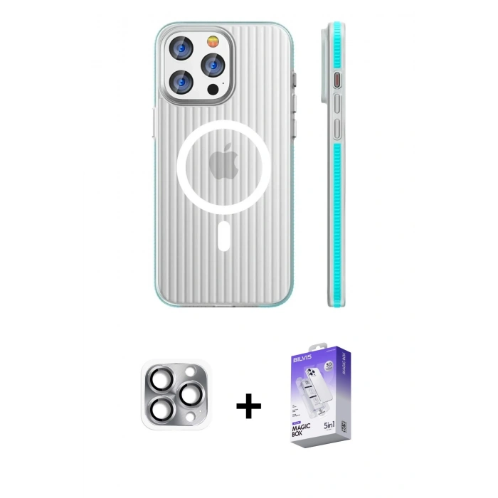 MARSİLYAN™- iPhone 16 Pro Max Kılıf Pusula Minimal Koleksiyonu - Siyah Bilvis 5in1 3D Magic Cam Ekran Koruyucu + Pers Alüminyum Kamera Lens - GI