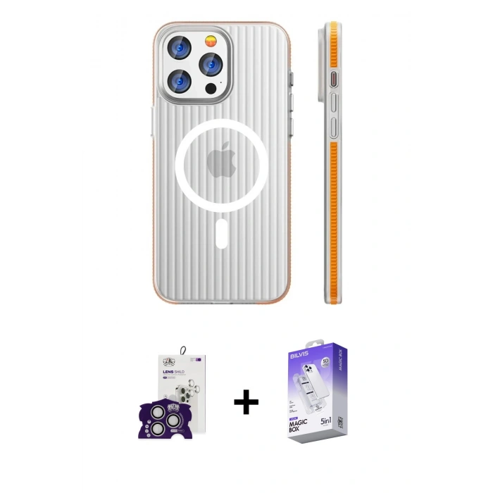 MARSİLYAN™- iPhone 16 Pro Max Kılıf Pusula Minimal Koleksiyonu - Siyah Bilvis 5in1 3D Magic Cam Ekran Koruyucu + Bilvis Titan Kamera Lens - GS