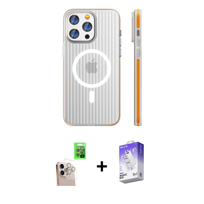 MARSİLYAN™- iPhone 16 Pro Max Kılıf Pusula Minimal Koleksiyonu - Siyah Bilvis 5in1 3D Magic Cam Ekran Koruyucu + Raze Metal Kamera Lens - NLGY