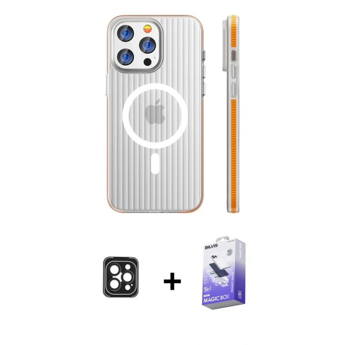 MARSİLYAN™- iPhone 16 Pro Max Kılıf Pusula Minimal Koleksiyonu - Siyah Bilvis 5in1 5D Magic Hayalet Cam Ekran Koruyucu + PVD Metal Kamera Lens - SH