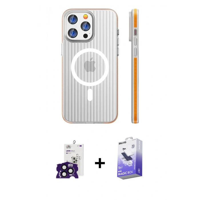 MARSİLYAN™- iPhone 16 Pro Max Kılıf Pusula Minimal Koleksiyonu - Siyah Bilvis 5in1 5D Magic Hayalet Cam Ekran Koruyucu + Bilvis Titan Kamera Lens - SH