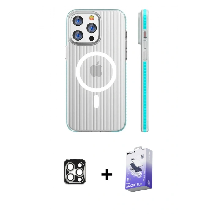 MARSİLYAN™- iPhone 16 Pro Max Kılıf Pusula Minimal Koleksiyonu - Siyah Bilvis 5in1 5D Magic Hayalet Cam Ekran Koruyucu + PVD Metal Kamera Lens - GS