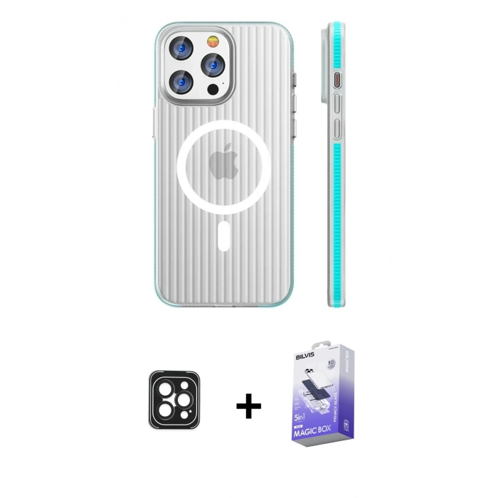 MARSİLYAN™- iPhone 16 Pro Max Kılıf Pusula Minimal Koleksiyonu - Siyah Bilvis 5in1 5D Magic Hayalet Cam Ekran Koruyucu + PVD Metal Kamera Lens - SH