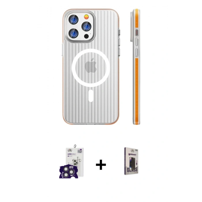 MARSİLYAN™- iPhone 16 Pro Max Kılıf Pusula Minimal Koleksiyonu - Siyah Bilvis Hayalet Cam Ekran Koruyucu + Titanyum Gri Bilvis Titan Kamera Lens