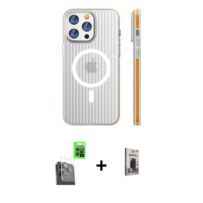 MARSİLYAN™- iPhone 16 Pro Max Kılıf Pusula Minimal Koleksiyonu - Siyah Bilvis Hayalet Cam Ekran Koruyucu + Raze Metal Kamera Lens - SH