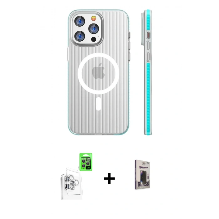 MARSİLYAN™- iPhone 16 Pro Max Kılıf Pusula Minimal Koleksiyonu - Siyah Bilvis Hayalet Cam Ekran Koruyucu + Raze Metal Kamera Lens - BZ