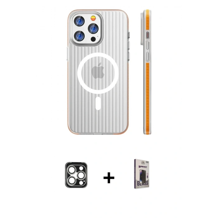 MARSİLYAN™- iPhone 16 Pro Max Kılıf Pusula Minimal Koleksiyonu - Siyah Bilvis Hayalet Cam Ekran Koruyucu + PVD Metal Kamera Lens - GS