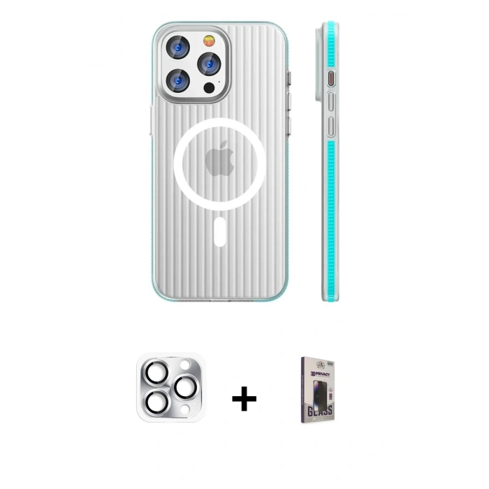 MARSİLYAN™- iPhone 16 Pro Max Kılıf Pusula Minimal Koleksiyonu - Siyah Bilvis Hayalet Cam Ekran Koruyucu + Pers Alüminyum Kamera Lens - GS