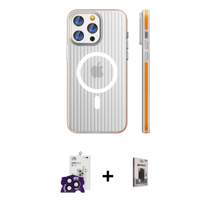 MARSİLYAN™- iPhone 16 Pro Max Kılıf Pusula Minimal Koleksiyonu - Siyah Bilvis Hayalet Cam Ekran Koruyucu + Bilvis Titan Kamera Lens - SH