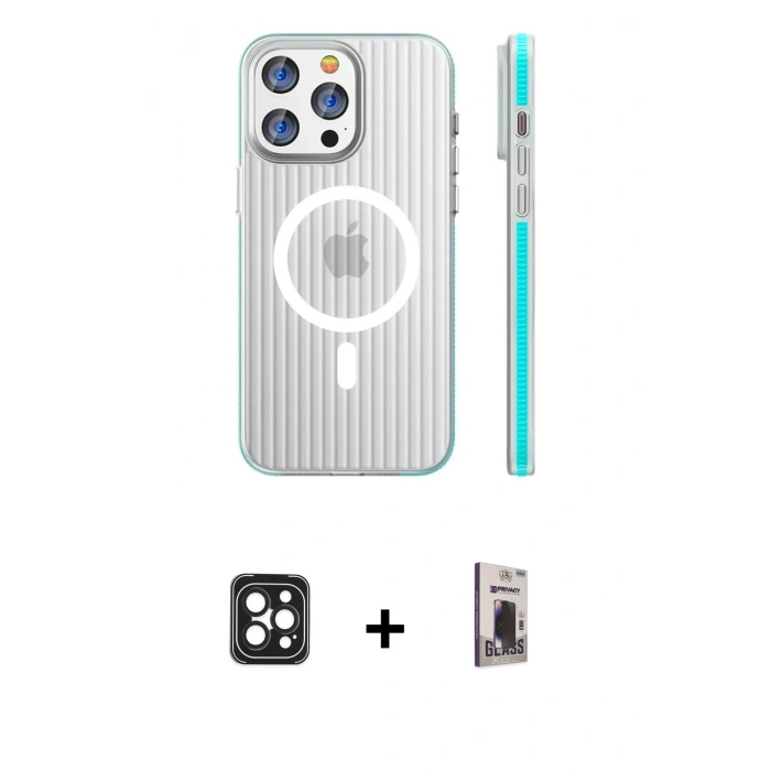 MARSİLYAN™- iPhone 16 Pro Max Kılıf Pusula Minimal Koleksiyonu - Siyah Bilvis Hayalet Cam Ekran Koruyucu + PVD Metal Kamera Lens - SH
